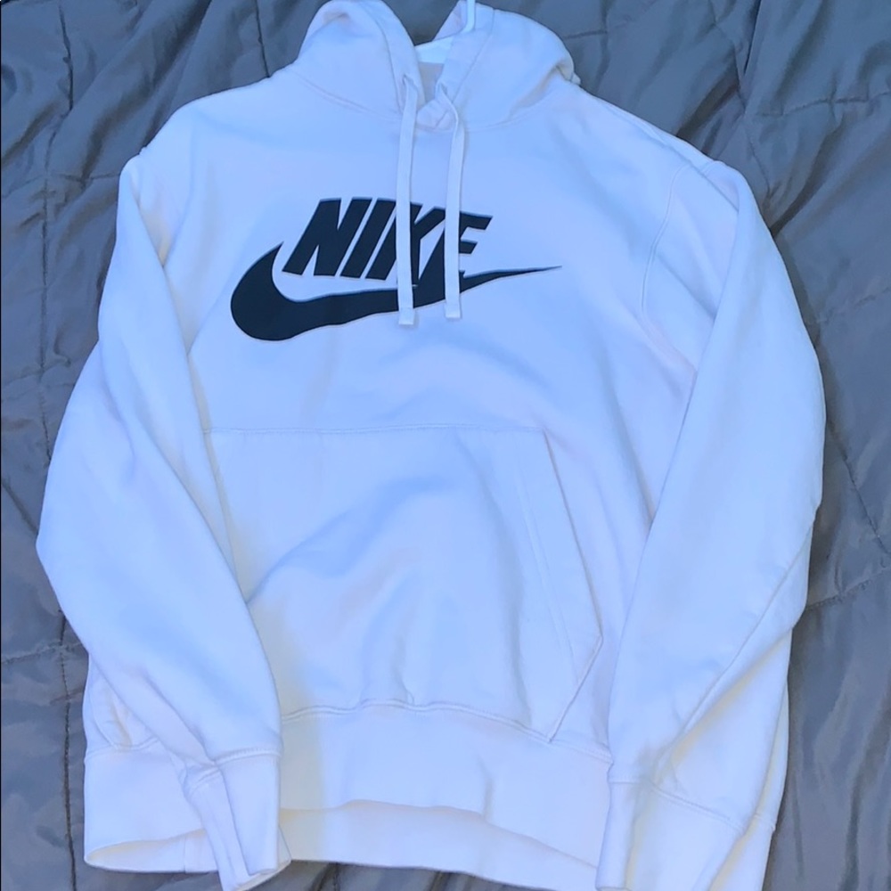 white nike hoodie with black logo